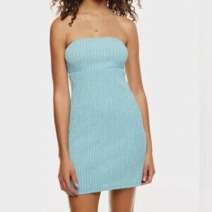Aritzia Wilfred Attention Smocked Strapless Mini Tube Dress Blue Size Medium